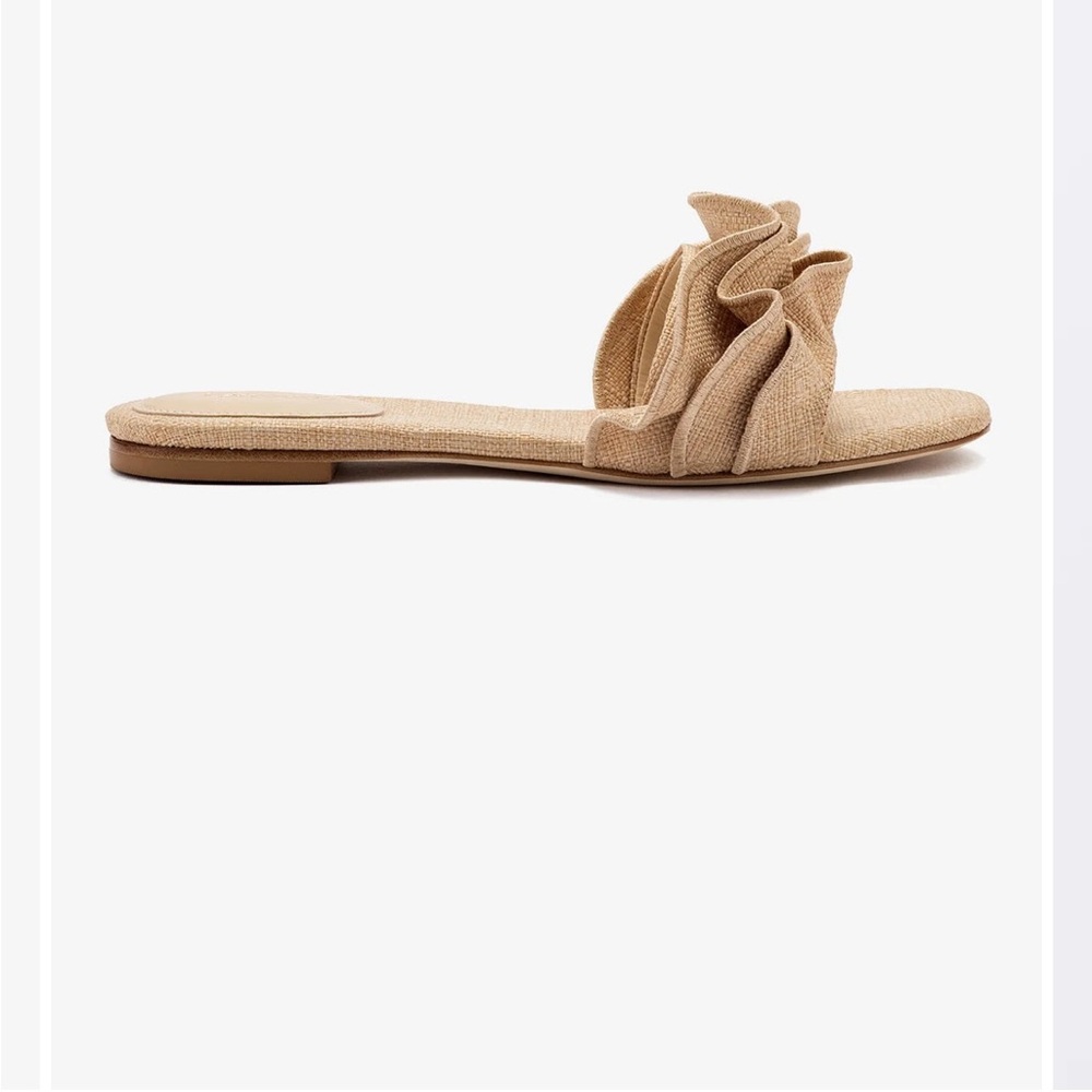 Larroude Tan Slide Sandals with Knotted Design